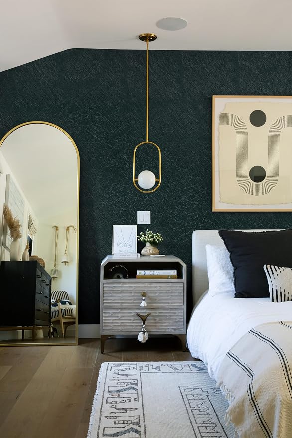 Safiyya 393"x 17.3" Peel and Stick Wallpaper Blackish Green Silk Wallpaper Textured Green Contact Paper Removable Modern Solid Color Contact Paper for Walls Vinyl Rolls - Image 4