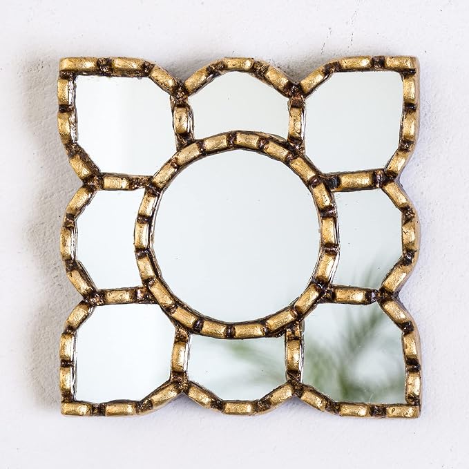 Peruvian Wall Mirrors Set 3pc Gilded Bronze Leaf Home Decor - Image 5