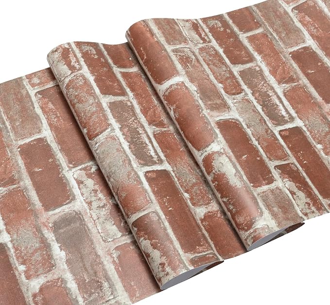 Hopeak Red Brick Wallpaper Self-Adhesive Peel and Stick Waterproof and Removable Good for Home Decoration and Furniture Renovation 17.5X 196 Inches - Image 3