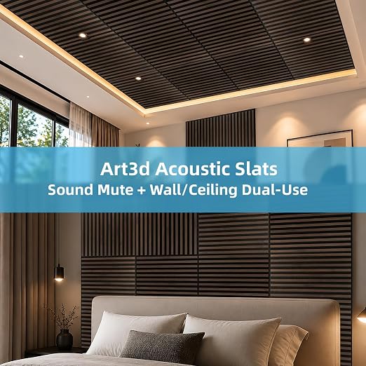 Art3d 6-Pack Acoustic Wood Slat Panel & Ceiling Tile, 2 x 2 ft, Walnut | Crack-Resistant, Scratch-Resistant, Eco-Friendly, Durable, Grid Compatible, Ideal for Living Room, Bedroom & Home DIY Upgrade - Image 4