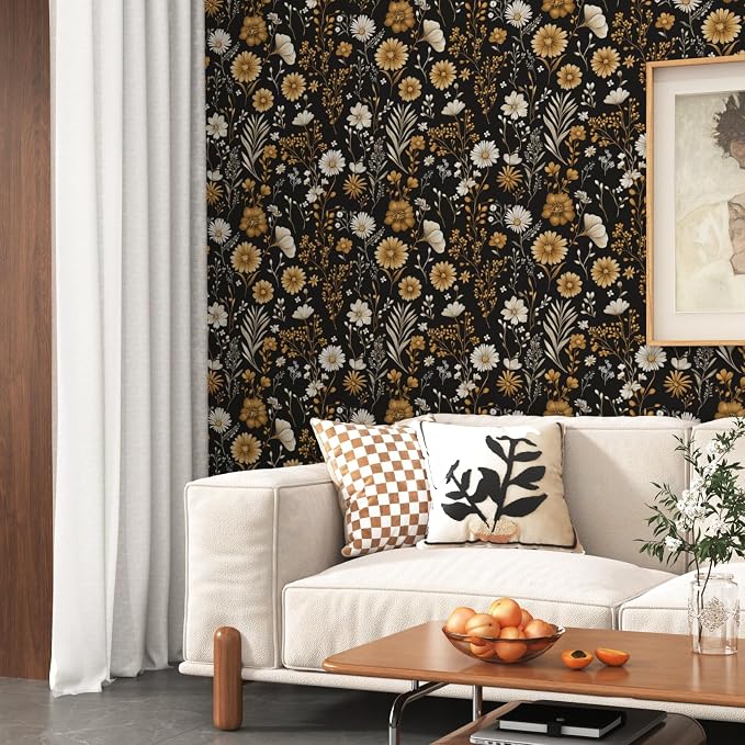 Laatse Floral Leaf Vintage Wallpaper Peel and Stick 17.5"x 118",Black | Self Adhesive/Removable/Waterproof/Thick Vinyl Contact Paper for Bathroom Bedroom Shelf Cabinet Drawer,Prepasted,Easy Peel - Image 3