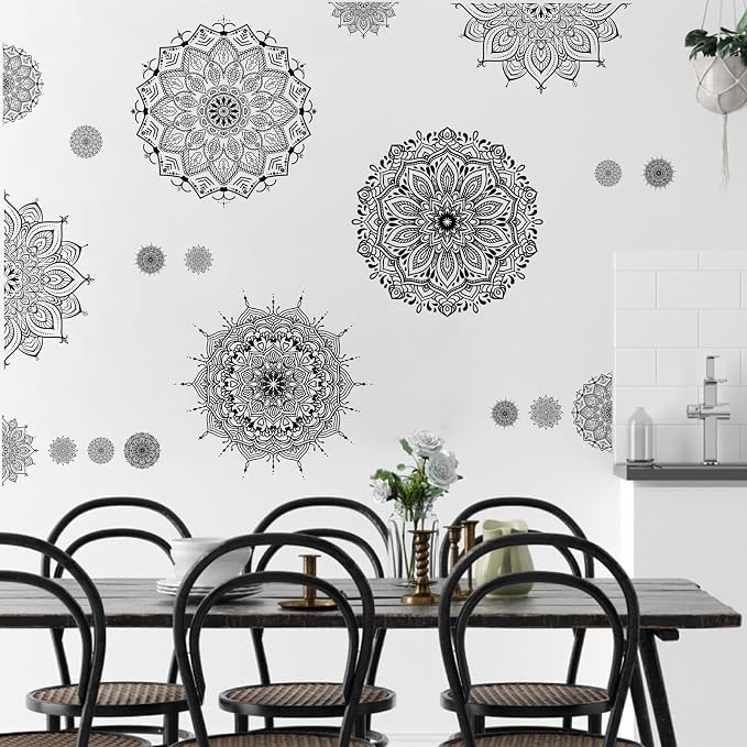 Kazova Large Mandala Wall Sticker Black Peel and Stick Art Murals Boho Mandala Decals for Bedroom Living Room Farmhouse Yoga Home Decoration - Image 4