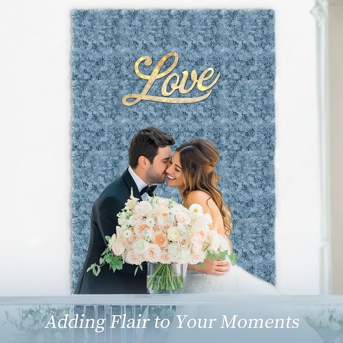 BLOSMON Flower Wall Panel Backdrop - 12 Pcs 24 x 16 Inch Dusty Blue Artificial Hydrangea Floral Backdrop for Wedding Party Baby Bridal Shower Decor, Hanging Fake Silk Hydrangea Wall DIY Decoration | Hydrangea Artificial Flower Backdrops, for Wedding, P... - Image 2