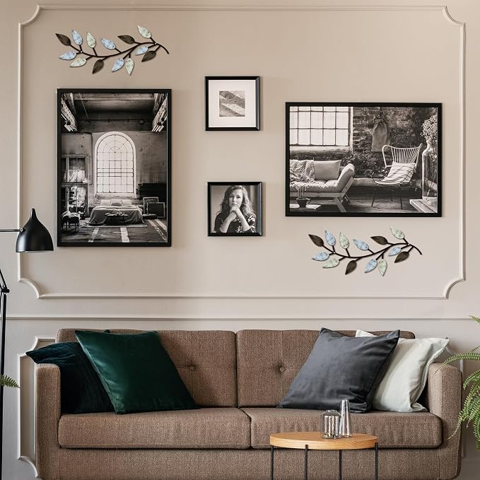 Zhengmy 2 Pcs Metal Leaf Wall Art Vine Branch Decor,Pastel Colors | Olive Branch Metal Decor for Living Room Hallway, Symmetrical Leaf Pair for Doorway Entryway, Lightweight Hanging Art Design - Image 3