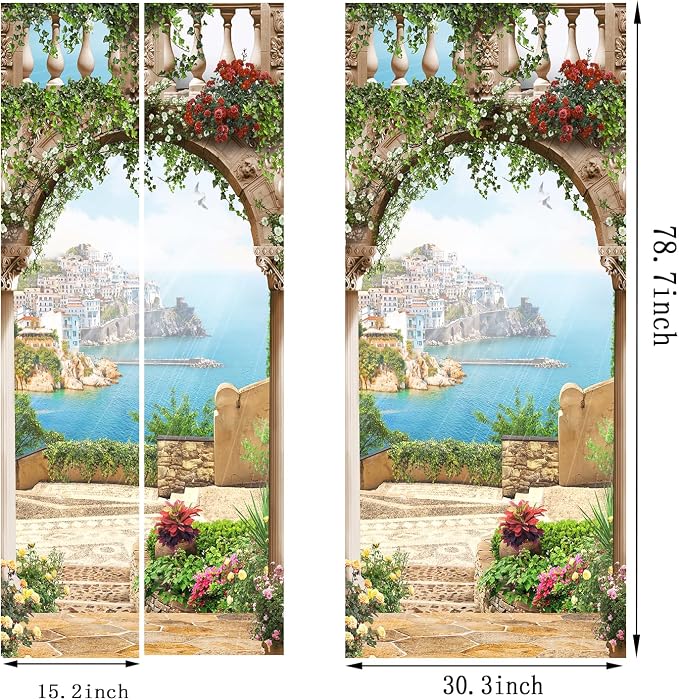 artfanke 3D Door Sticker Peel and Stick 30.3"x78.7" - Sea View Door Decal Wall Murals Wallpaper Waterproof for Home Decor (2 Sheets/Set) - Image 2
