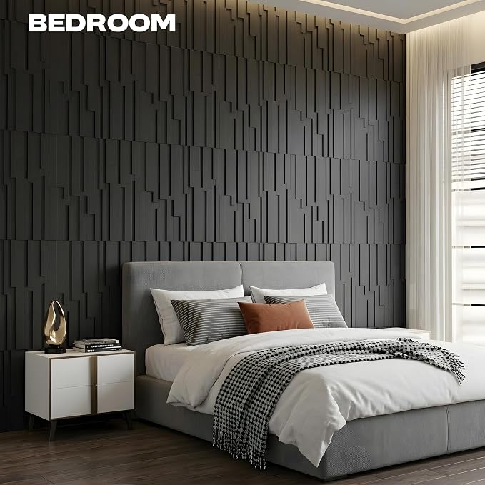 Large PU Decorative Wall Panels, 4-Pack Covers 31 Sq.Ft – 47.2" × 23.6" 3D Architectural Accent Wall Panels for Living Room, TV Wall, Office & Commercial Spaces (Black) - Image 7
