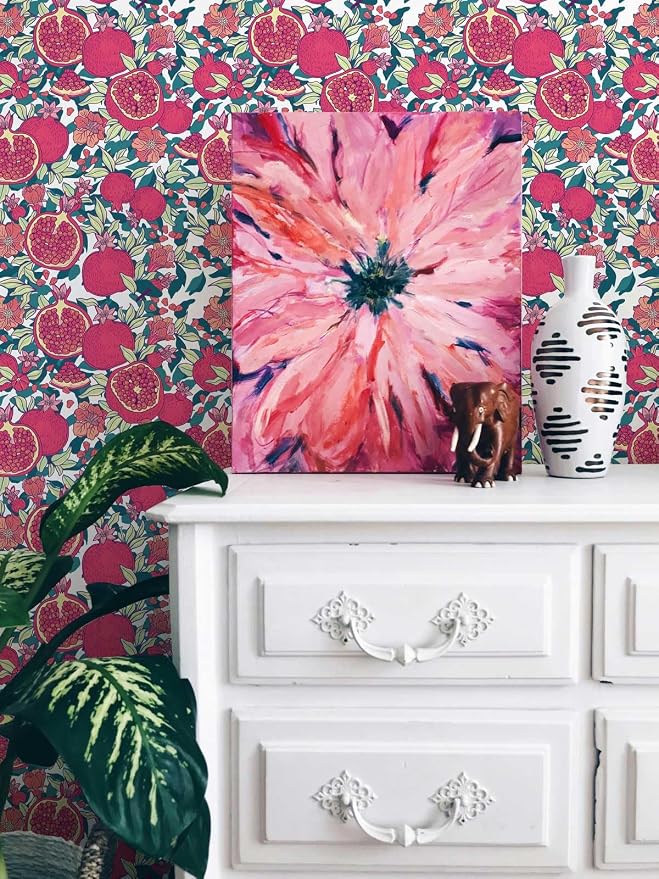 Floral Wallpaper Vintage Red Peel and Stick Wallpaper Self Adhesive Removable Wallpaper for Bedroom Cabinet Decorative Contact Paper, 17.3" x 393.7" - Image 3