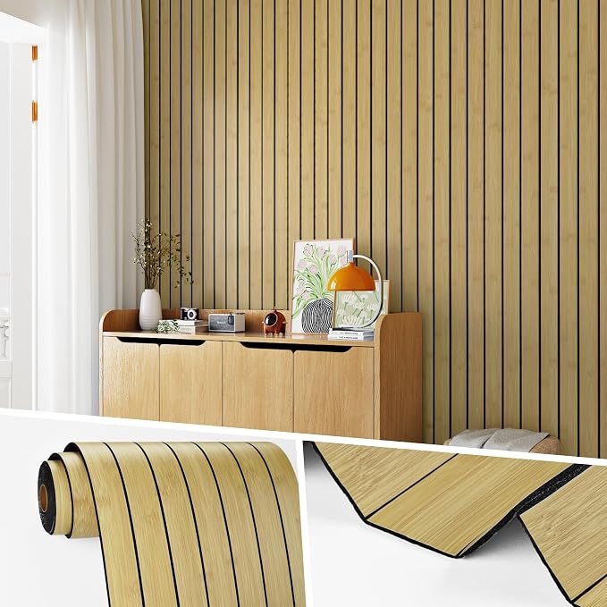 Wallercity Brown Wood 3D Wall Panels Textured Wood Slat Acoustic Paneling | 11.8"x197" Self Adhesive Fluted Wooden Panel Wall Decor Waterproof Slatted Paneling Wallpaper for Living Room Ceiling Studio by Wallercity