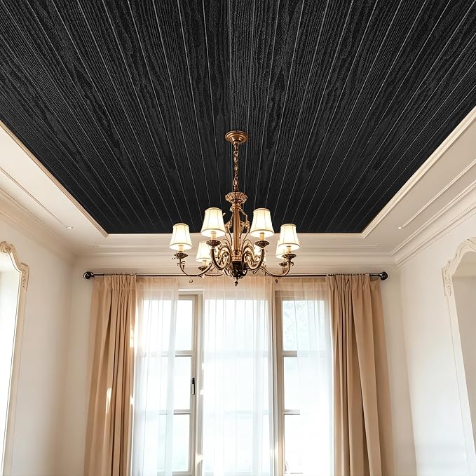 3D Peel and Stick Wall Panels PVC Grille Slat 394"x15.8" Self-Adhesive Wall Sticker Soundproof Paneling for Walls and Ceiling in Faux Black Wood Grain Texture - Image 7