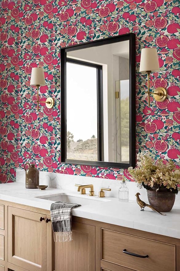 Floral Wallpaper Vintage Red Peel and Stick Wallpaper Self Adhesive Removable Wallpaper for Bedroom Cabinet Decorative Contact Paper, 17.3" x 393.7" - Image 7