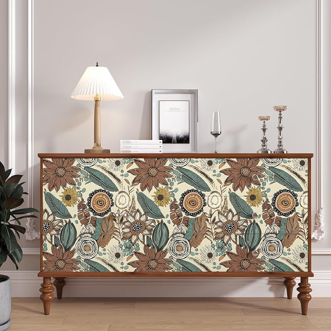 Laatse Boho Wallpaper Peel and Stick 17.5"x393",Beige Brown Contact Paper | Self Adhesive/Removable/Waterproof/Thick Vinyl Wall Paper for Bathroom Bedroom Shelf Cabinet Drawer,Prepasted,Easy Peel - Image 2