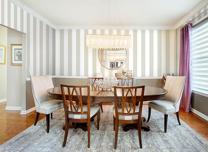 Guvana 17.7"×197" Striped Contact Paper Brown and White Peel and Stick Wallpaper Modern Self Adhesive Wallpaper DIY Removable Wall Paper for Livingroom Bathroom Covering Vinyl Roll - Image 3