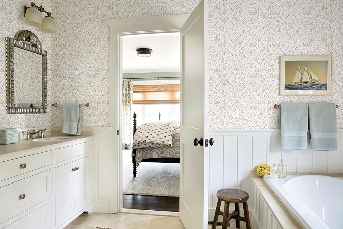 Dimoon Boho Peel and Stick Wallpaper Beige Brown Floral Contact Paper Vintage Damask Watercolor Wall Paper 362''x17.3'' Textured Removable Stick On Wallpaper for Bedroom Bathroom Kitchen Decor Vinyl - Image 5