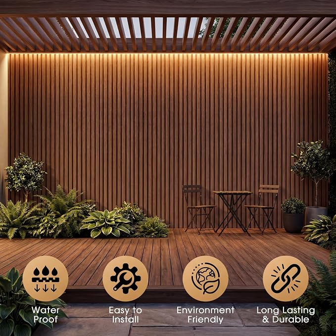 WPC Acoustic Slat Wall Panels 8-Pack 96'' x 6'' (Cover Approx.32 sq.ft) | Accent 3D Wall Panel for Interior Wall Decor, Waterproof Fluted Textured Panel Wall Slats, Solid Walnut - Image 5
