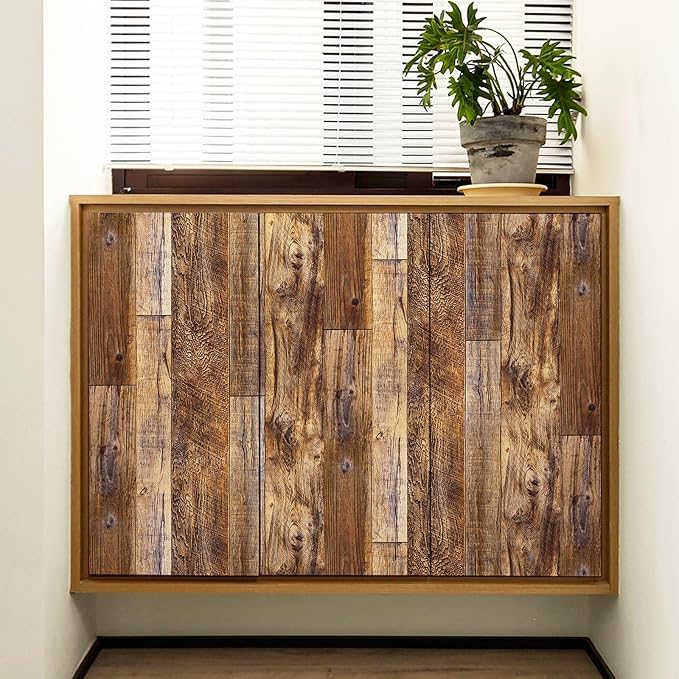 Yun-aeon Natural Wood-Brown Contact Paper Peel and Stick Wallpaper | 17.3"x 236"Self Adhesive Removable Vintage Faux Wood Wall Paper Plank Shelf Home Decoration Kitchen Counter Cover - Image 3