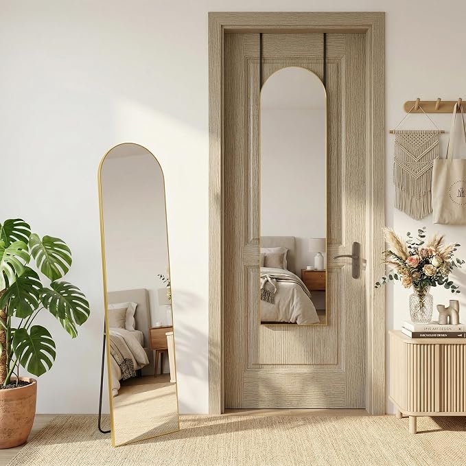 Antok Full Length Mirror, 56"x14" Floor Mirror with Stand, Gold, Arched by AntokMirror