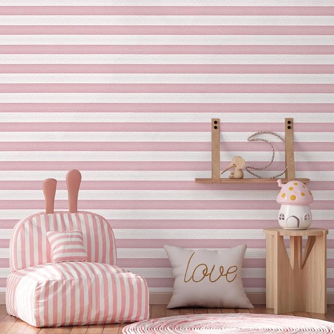 Pink Stripe Peel and Stick Wallpaper A Set of 15.7" x 472" Pink and White Self-Adhesive Wallpaper Removable Waterproof Contact Paper for Cabinets,Bedroom,Nursery,Accent Wall - Image 4