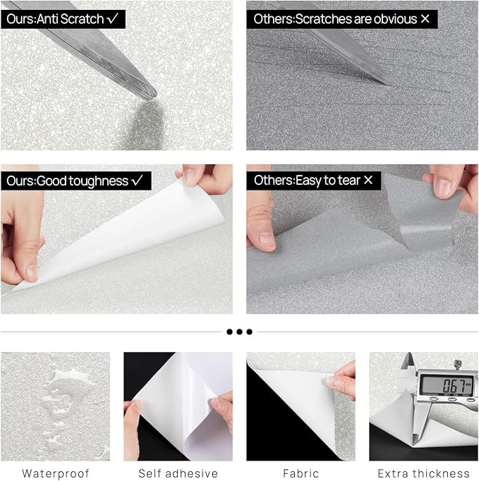 FunStick Pearl White Glitter Wallpaper Border Peel and Stick White Wall Border Trim Self Adhesive Sparkle Glitter Contact Paper Removable Fabric Wallpaper Borders for Bathroom Mirror Border 3.9"x200" - Image 4