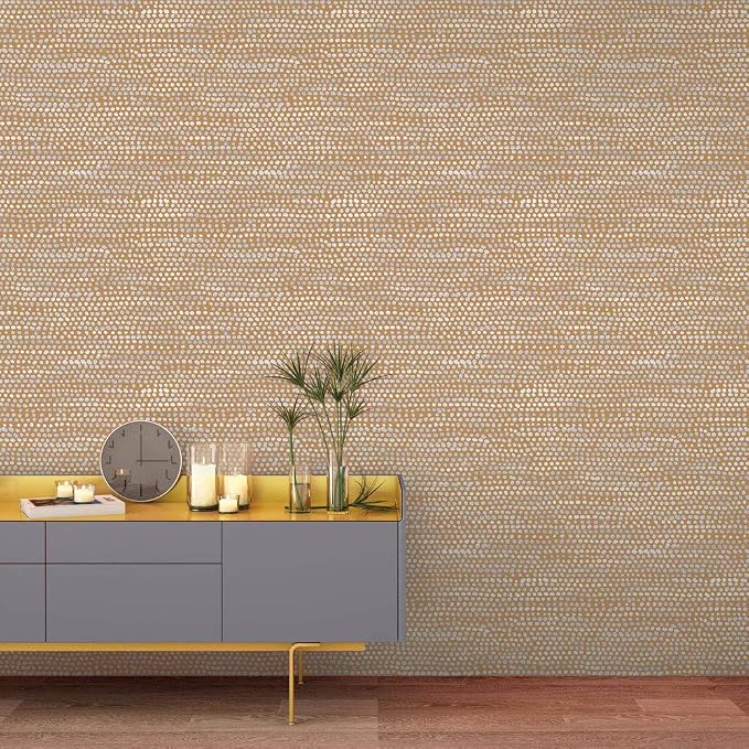 Tempaper Toasted Turmeric Moire Dots Removable Peel and Stick Wallpaper, 20.5 in X 16.5 ft, Made in the USA - Image 5