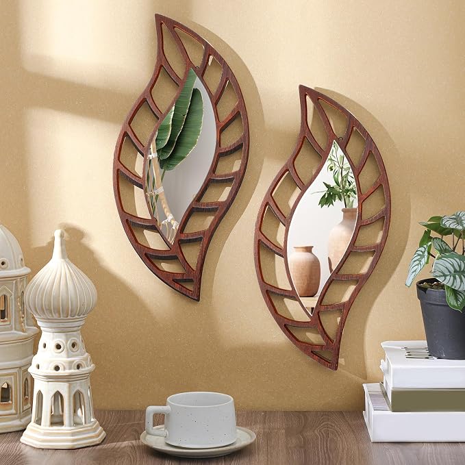 Roowest 2 Pcs Decorative Mirror Wall Decor, Brown by Roowest