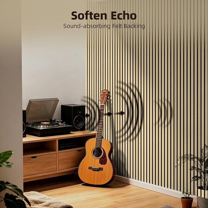 Vieshful 20-Pack Acoustic MDF Wood Slat Wall Panels for Flat & Curved Walls | 11"x15.7" Sound Absorbing Wall Panels for Living Room, Columns, TV Wall & Interior Decor, Natural Oak - Image 4