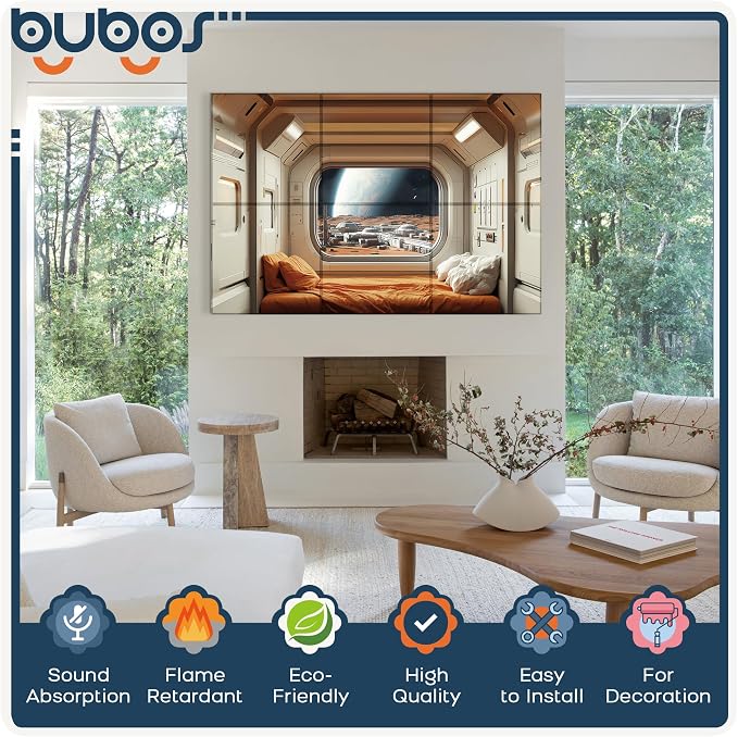 BUBOS 6 Pack Art Acoustic Wall Panels,70.8”x47.2”Self Adhesive for Home Decor | Peel and Stick, for Home Office, Studio & Wall Decor Sound Treatment, Wall Panels for Noise Reduction & Stylish Room - Image 3
