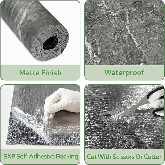 Marble Peel and Stick Waterproof Wall Paneling, 118" x 47" Bardiglio Grey Matte Finish Self-Adhesive Backsplash Tile Vinyl Wall Panel for Kitchen Bathroom Wall Decor, Covers 38.75 Sq. Ft. - Image 4