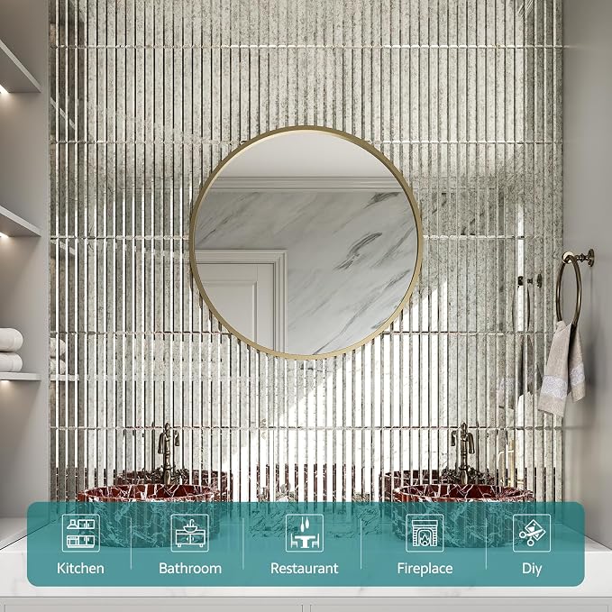 Beveled Antique Mirror Glass Tile,12x12 Inch Mirror Strip Backsplash Tiles for Kitchen Bathroom Shower Wall 5 Sheets - Image 6