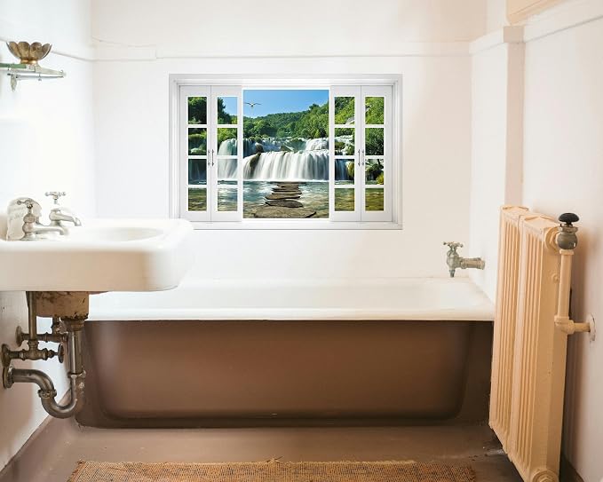 FLFK Fake Window Wall Mural - Waterfall Nature Scene Peel and Stick Decal, 48 x 32 inches, Set of 2 Sheets - Image 5