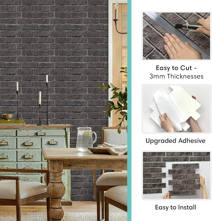 Commomy 3D Wall Panels Peel and Stick Faux Brick 10 Pcs 11.8" x 11.8" | Small Size Thin PVC Brick Wallpaper Tiles Backsplash for Kitchen,Bedroom,Living Room,Quick DIY Wall Decor(Covers 9.7 sq.ft) - Image 5
