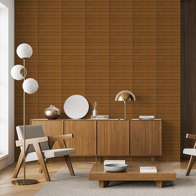 WADILE Peel and Stick Wood Slat Wall Panels 12x12in PVC 30 Pack | Decorative wall panels, self adhesive, living room, bedroom, accent wall, not real wood - Image 8