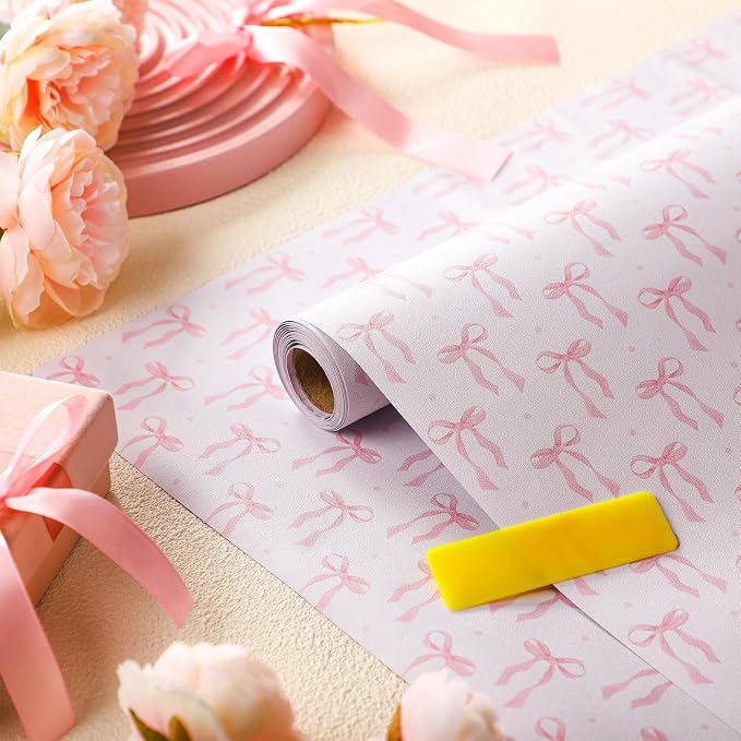 Drydiet Pink Bow Wallpaper Peel and Stick Contact Paper 23.6 x 196.9 | Self Adhesive, Pink Bow Coquette Design, Easy Apply Remove, Wall Sticker for Home Locker Dorm Classroom Living Room Decor - Image 3