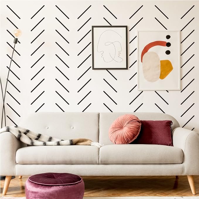 A Room with Black Line Vinyl Wall Decals, Peel and Stick Modern Boho Stickers, 300 Stripes with a Reference Template for Sticking - Image 3