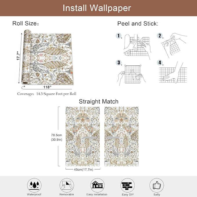 Victorian Botanical Peel and Stick Wallpaper, Vintage Bird Wallpaper | Thick Vinyl Wallpaper with Self-Adhesive Backing, Perfect for Home Decor and Accent Walls - Image 9