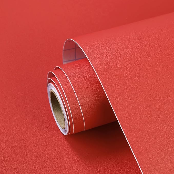 Red Peel and Stick Wallpaper Solid Red Contact Paper A Set of 23.6"x472" Matte Self Adhesive Waterproof Vinyl Roll for Wall Coverings,Cabinets,Countertops,Bedroom,Kitchen by SOONAFTER