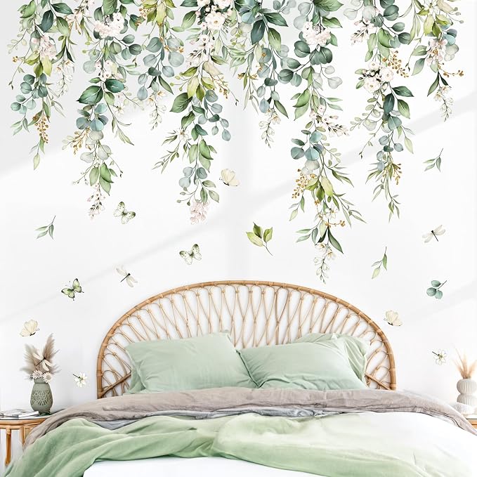 wondever Green Leaves Wall Decals Hanging Vines Plants Wall Stickers | Peel and Stick, Removable, Wall Art Decals, Wall Decoration, Living Room Bedroom, Office Sofa TV Home Wall Decor by wondever