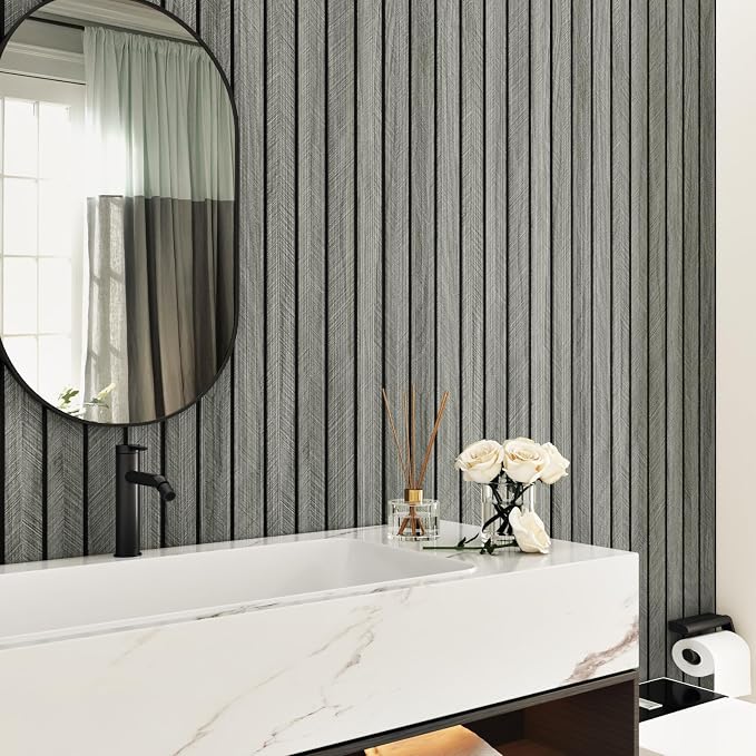 Grey Wood Wall Panels Textured Wood Slats 3D Soundproof Wall Panel | Peel and Stick Shiplap 11.8"x197" Wooden Panel Walls Decor Self Adhesive Wooden Panel Wallpaper for Studio Homes Ceiling - Image 8
