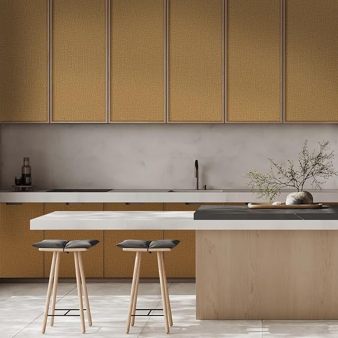 WADILE Grasscloth Peel and Stick Wallpaper 15.7in x 196.8in, Textured Contact Paper for Cabinets, Faux Linen Wall Paper Pull and Stick, Fabric Vinyl Wallpaper Self Adhesive Coffee | Textured contact paper, Faux linen, Vinyl material, Cabinets, Self adh... - Image 5
