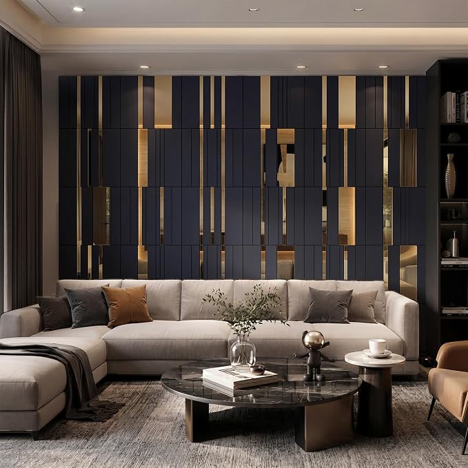 Geelin 4 Pack 3D Wall Panels Peel and Stick Fluted, Gray, Gold - Image 4
