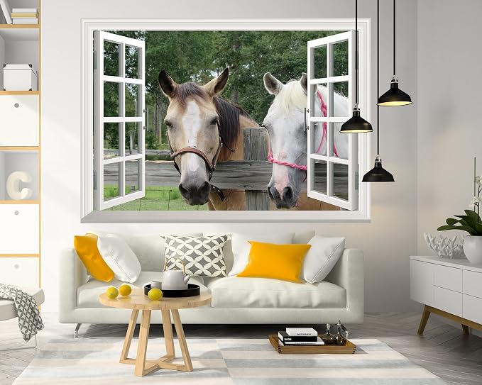 FLFK Fake Window Wall Sticker - Horse Faux Window Wall Mural for Wall Decor, Stick and Peel Wall Decals,80"x60",Set of 5 Sheets - Image 4