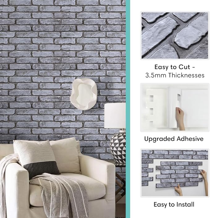 Commomy Faux Brick 3D Wall Panels,Thin UrltraLight PVC - 12 pcs | Thin UrltraLight PVC Wall Stickers Brick Peel and Stick Tile for TV,Bedroom, Living Room（Covers 22.48 sq.ft） - Image 5