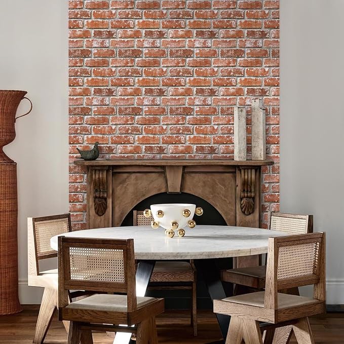 COMSTICKC 3D Faux Brick Wall Panels Peel and Stick | 10 Pcs of 12"X12", Small Size Thin PVC Fake Brick Wall Covering, Not Real Brick, Orange Red, for Quick DIY Wall Upgrades - Image 7