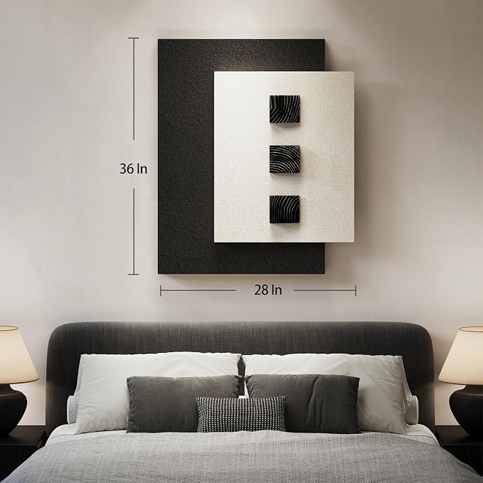 Cuspin Modern Black and White 3D Wall Art for Living Room, 28x36 In | Minimalist wood wall art, Sandstone-like textured artworks for walls, Bedroom dining room hallway office wall decor - Image 6