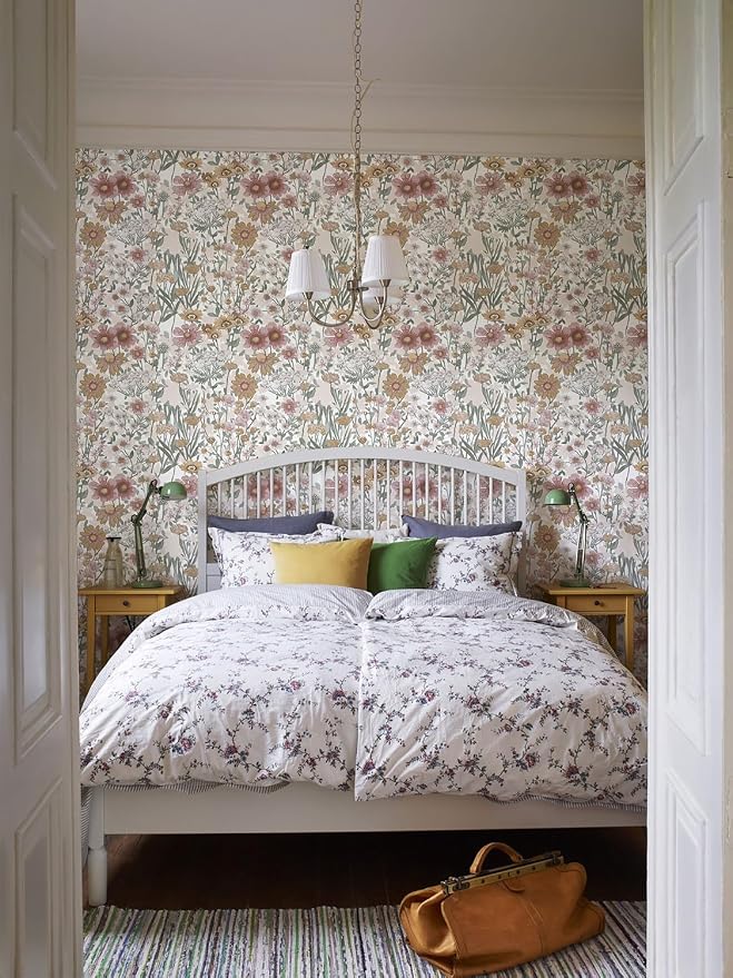 Orainege Peel and Stick Wallpaper Daisy Floral Wallpaper | 16.9in x393.7in Boho Floral Contact Paper Self Adhesive Removable Wall Paper for Bedroom Living Room Decor Vinyl Roll - Image 4