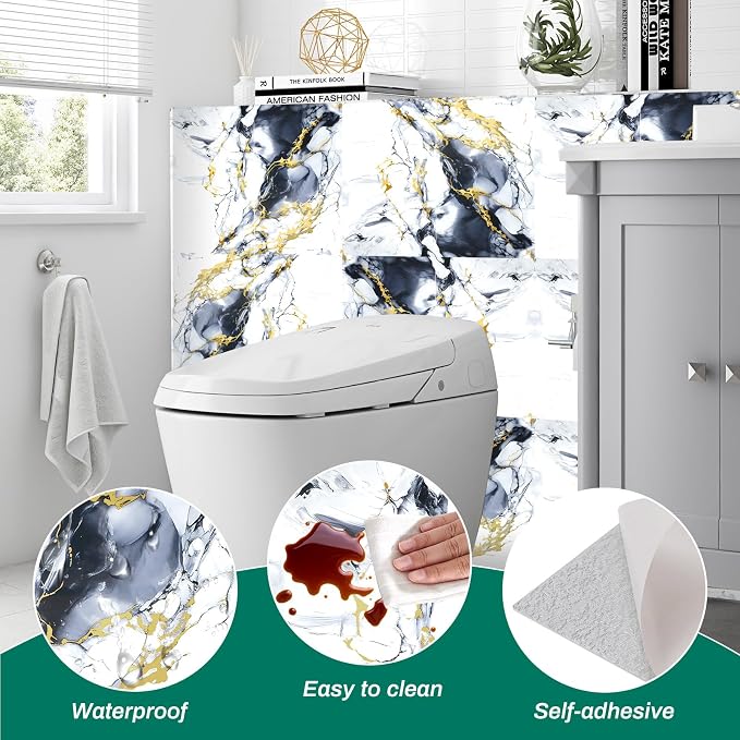 Peel and Stick PVC Wall Panels, Marble Look Tiles for Backsplash, 12 Packs | 23.6"x11.8", Waterproof, Renter-friendly Wall Tile for Kitchen, Bathroom, Shower, Laundry Room (Not Real Tile, Not for Floor) - Image 5