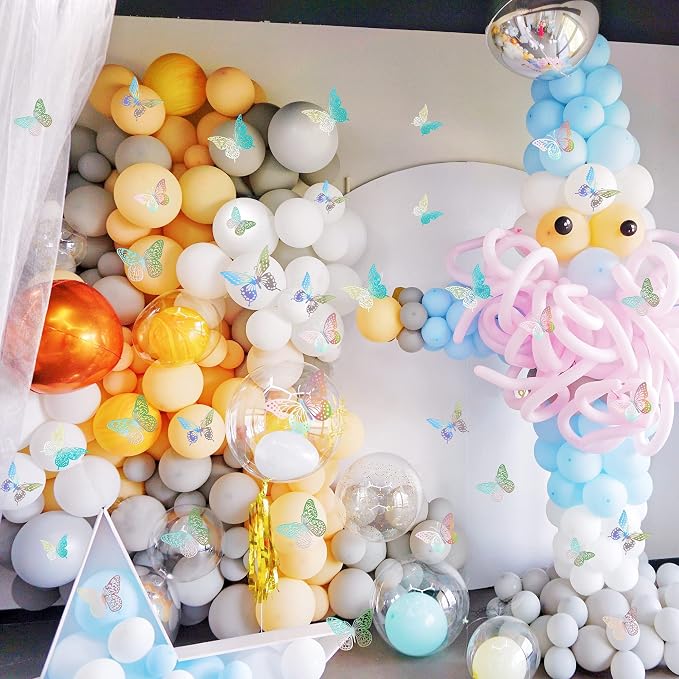 SAOROPEB 3D Butterfly Wall Decor 48 Pcs Laser Butterfly Birthday Decoration | 4 Styles 3 Sizes, Butterfly Party Decorations Cake Decorations, Removable Stickers - Image 2