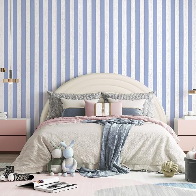 Blue Stripe Peel and Stick Wallpaper 15.7" x 236" | Blue and White Striped Boho Self-Adhesive Contact Paper Removable Waterproof Wallpaper for Bedroom,Cabinets,Drawer Liners - Image 3