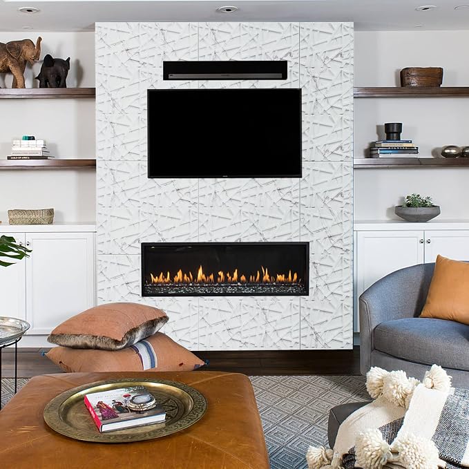 LEVOWAY 33 Pack 3D Wall Panels for Interior Wall Decor, 12''x12'' White Marble Accent Textured Wall Panels for Living Room, Gaming Room, TV Background, Cover 32 Sq.Ft - Image 2