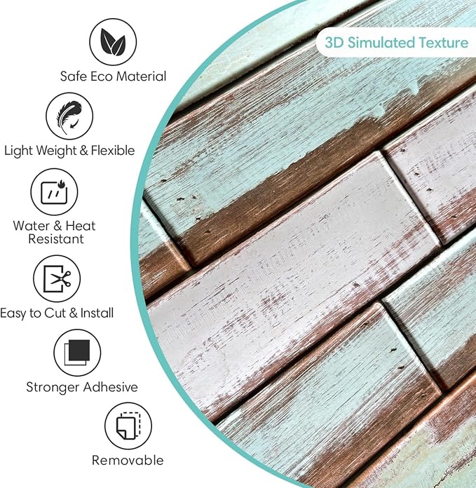 Commomy Faux Wood 3D Wall Sticker Peel and Stick Tiles 10 Pcs 11.8" x 11.8" | Ultralight Thin PVC Wood Grain Wallpaper Tiles for Quick DIY Wall Paneling Decor(9.7sq.ft) - Image 4