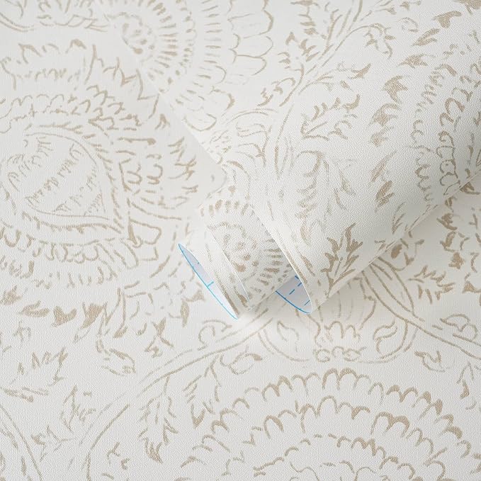 Ismoon Peel Stick Wallpaper Boho Beige Neutral Vintage Floral Contact Paper | 17.3x393in Renter Friendly Textured Wall Paper Self Adhesive Removable Wallpaper for Bedroom Kitchen Bathroom Wall Decor by Ismoon